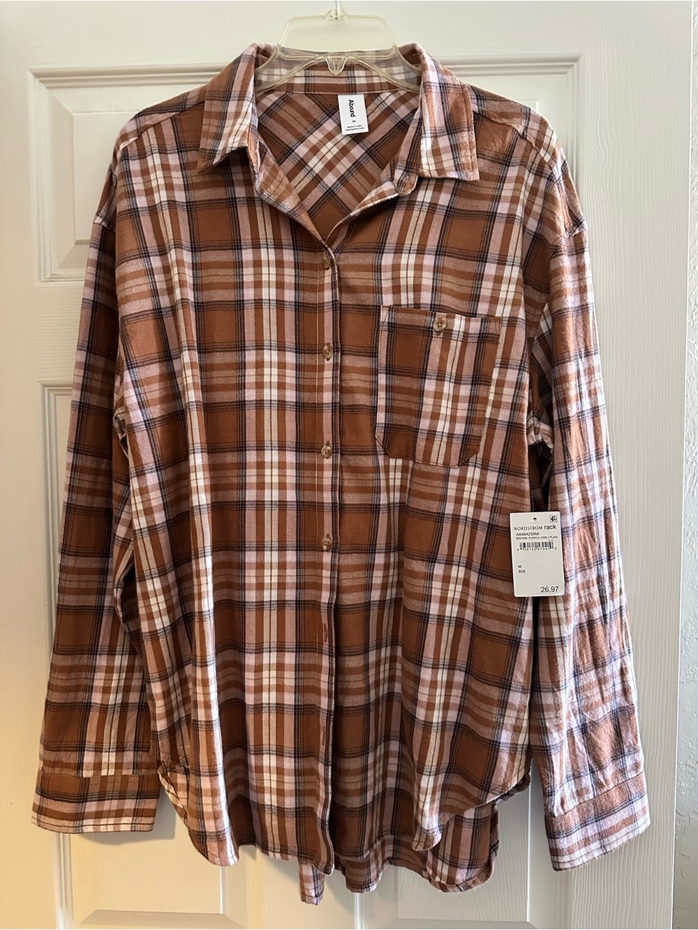 Brown, Pink & White Plaid Flannel